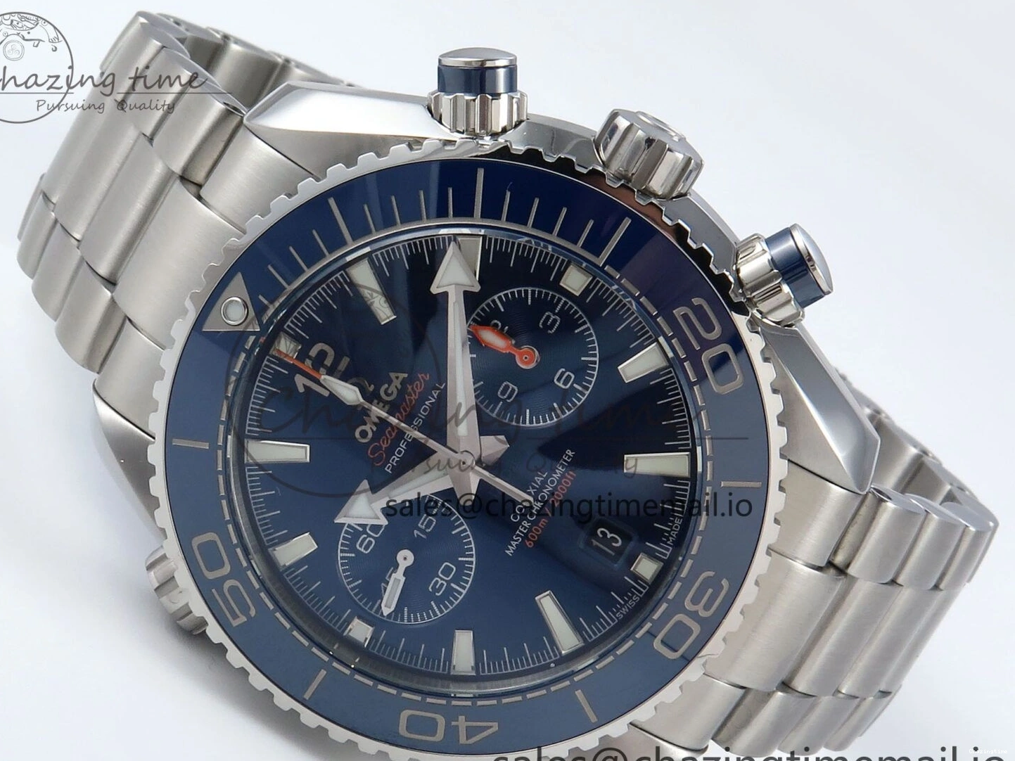 0117 Planet Ocean Master Chronometer 600M 45.5mm SS SCF 1:1 Best Edition Blue Bezel Blue Dial on SS Bracelet A9900 Super Clone Lightweight 7676